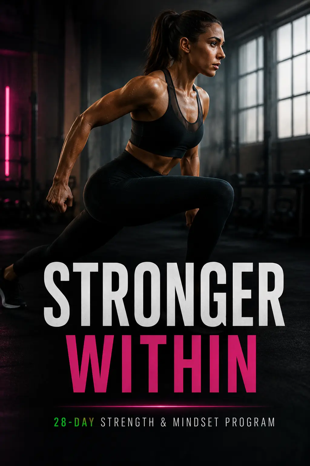 Example fitness poster: an athlete training in a dark gym
