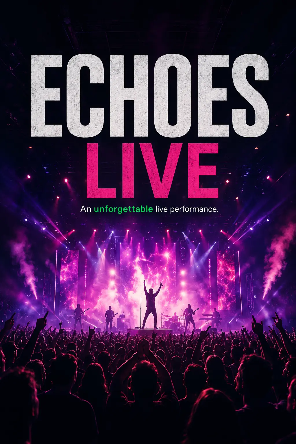 Example live event poster: a singer on stage in front of a lit crowd